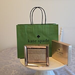 NIB NWT Kate Spade Boxed Gold Glitter Slim Cardholder with Shopping Bag